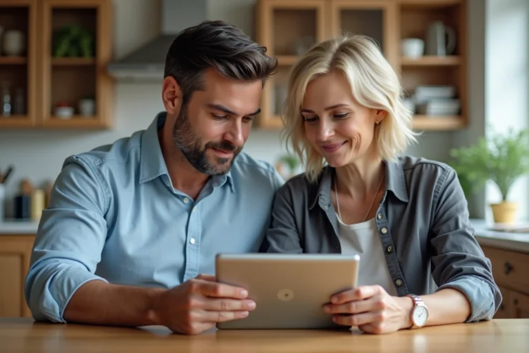 Couple d'adultes consultent des infos santé sur une tablette